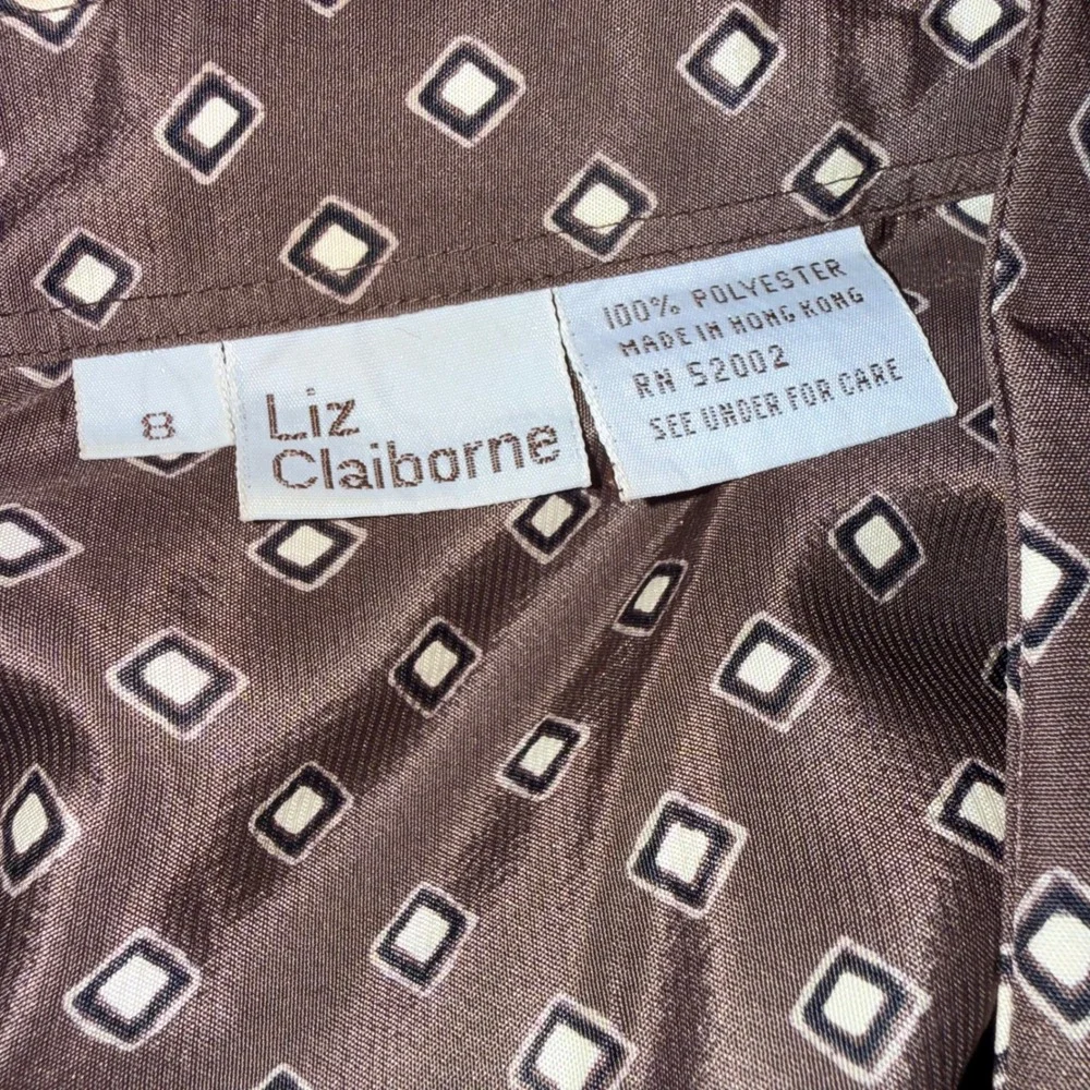 Liz Claiborne Vintage 90s 2 Piece Skirt Set Womens 8 Brown Geometric Polyester